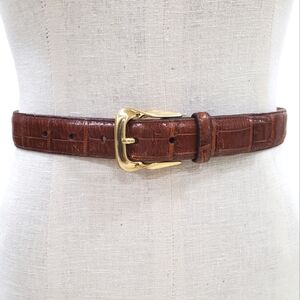 Brighton Leather belt women's sz small carmel brown alligator print gold buckle